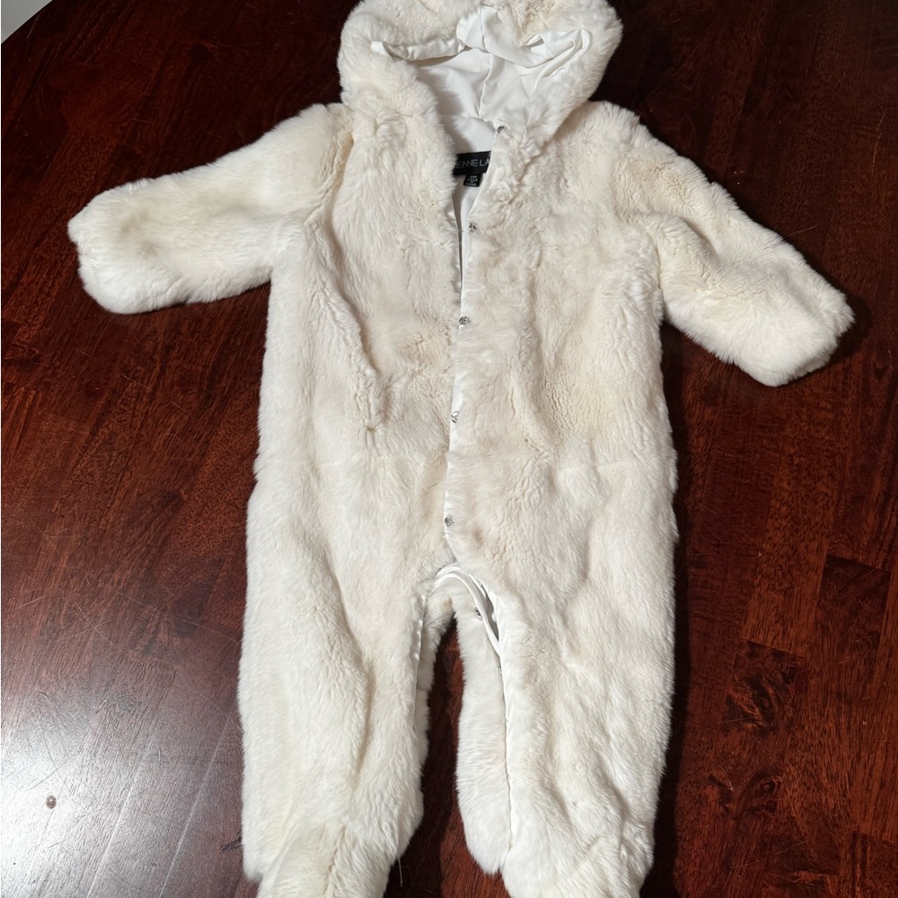 Adrienne Landau Soft Ivory Real Fur Kids Footie